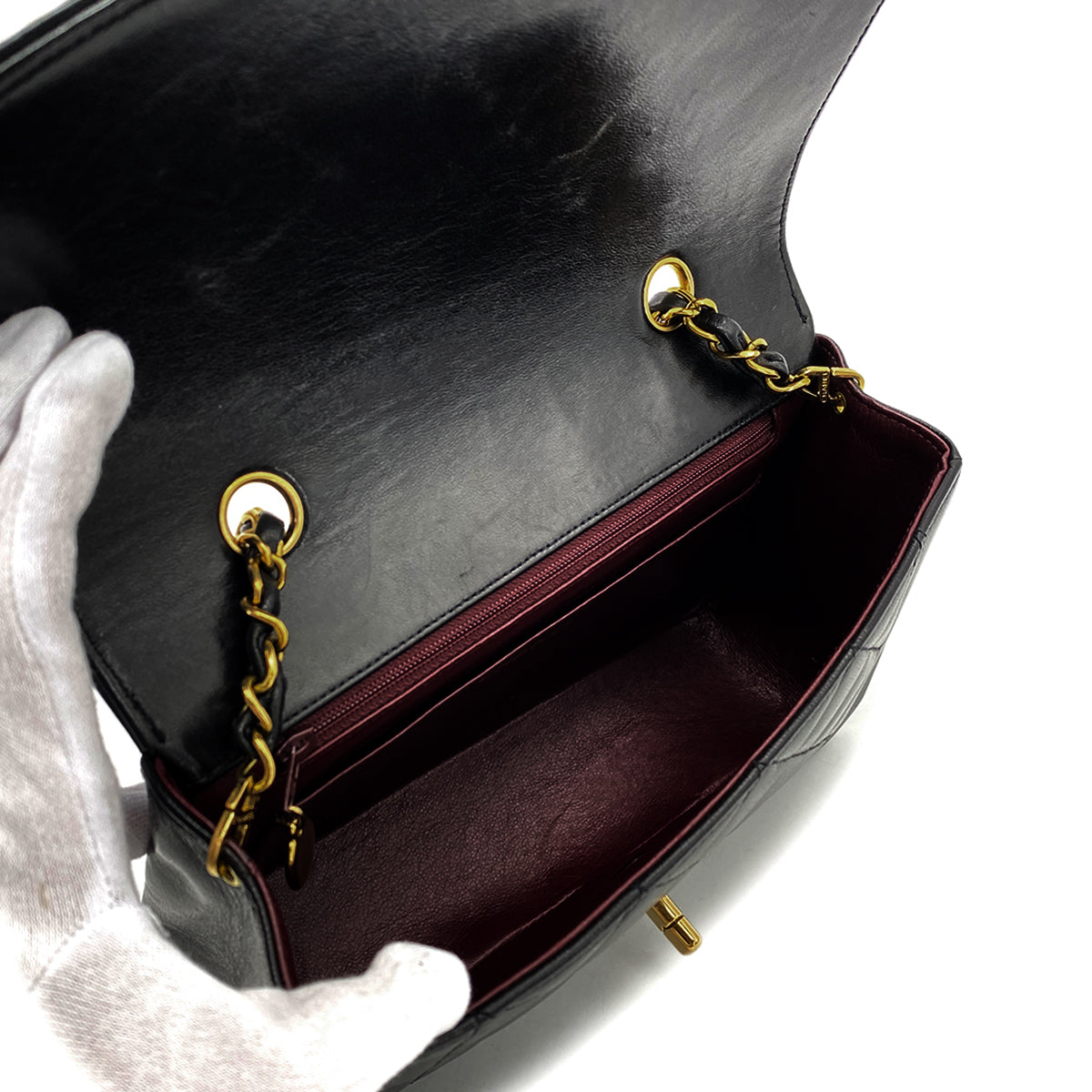 CHANEL VINTAGE DIANA SMALL CHAIN SHOULDER BAG BLACK LAMB SKIN 90269048