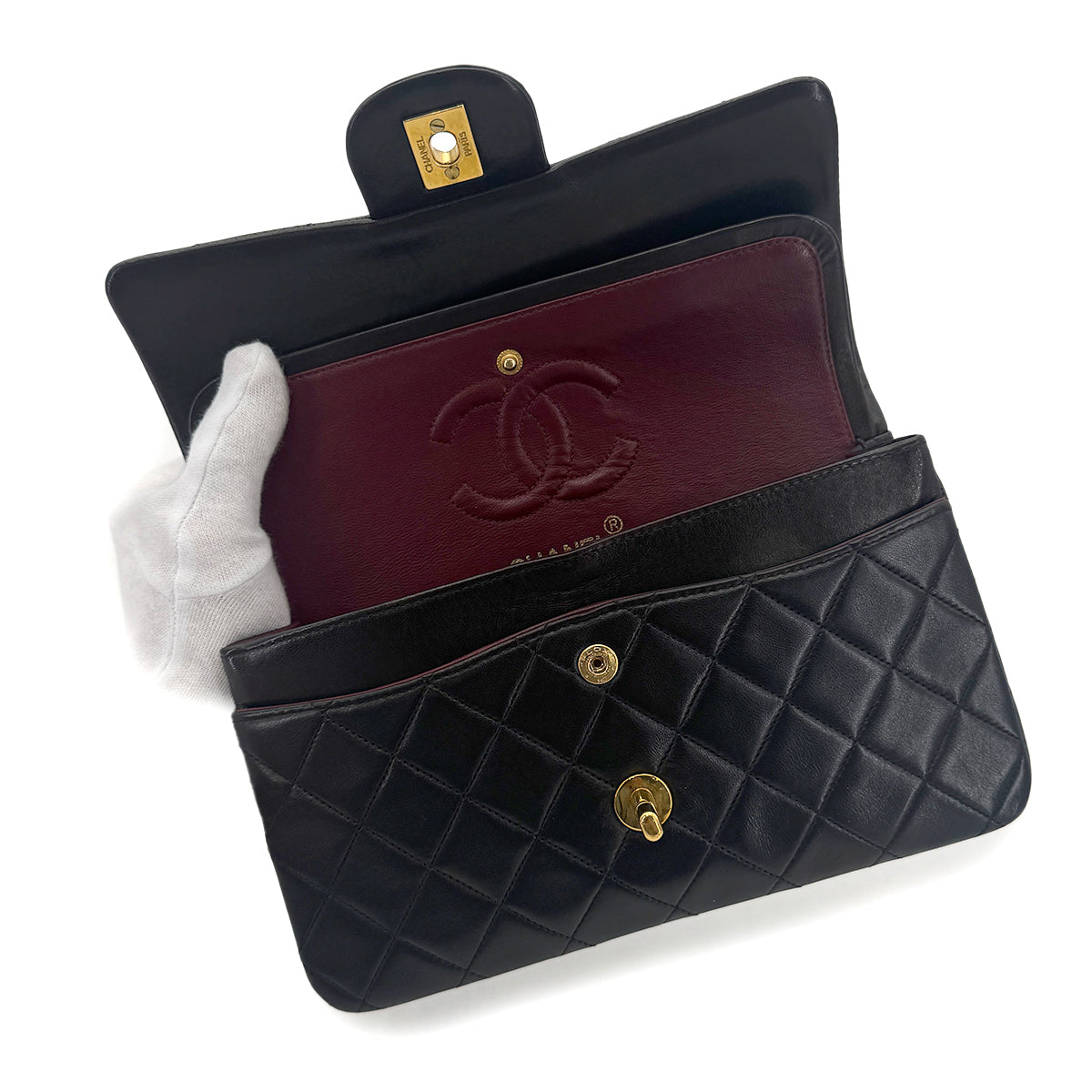 CHANEL VINTAGE CLASSIC FLAP SMALL CHAIN SHOULDER BAG BLACK LAMB SKIN 90269075