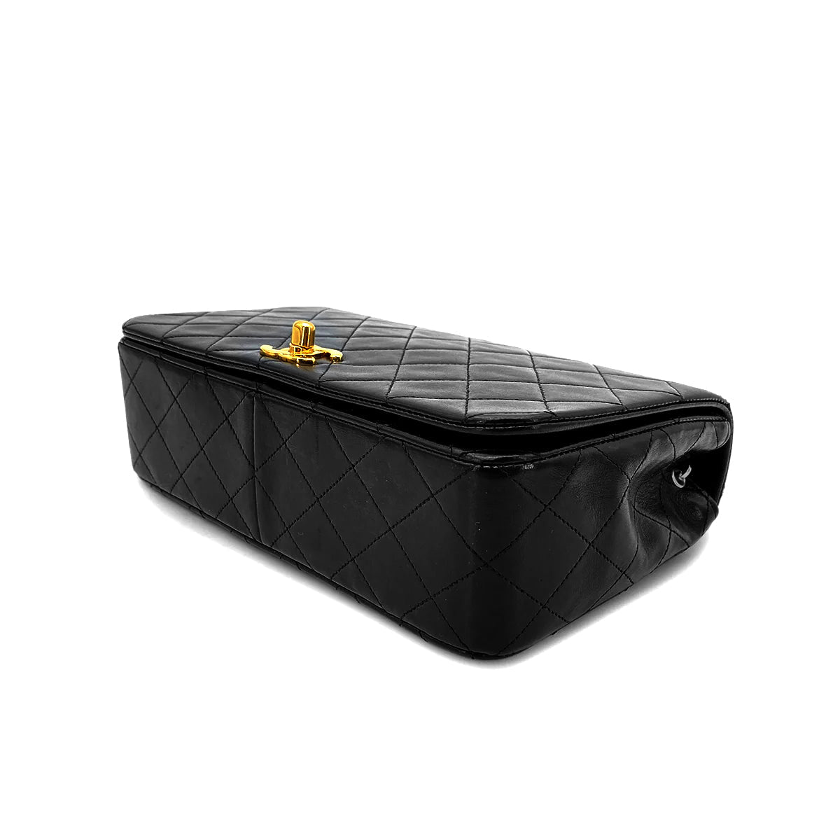 CHANEL VINTAGE FULL FLAP CHAIN SHOULDER BAG BLACK LAMB SKIN 90269094