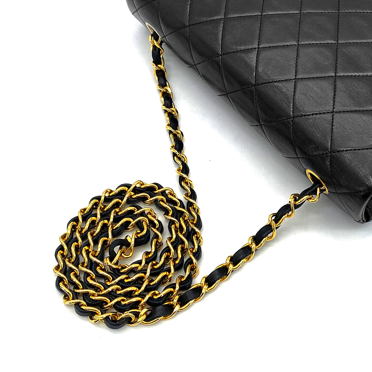 CHANEL VINTAGE FULL FLAP CHAIN SHOULDER BAG BLACK LAMB SKIN 90269094