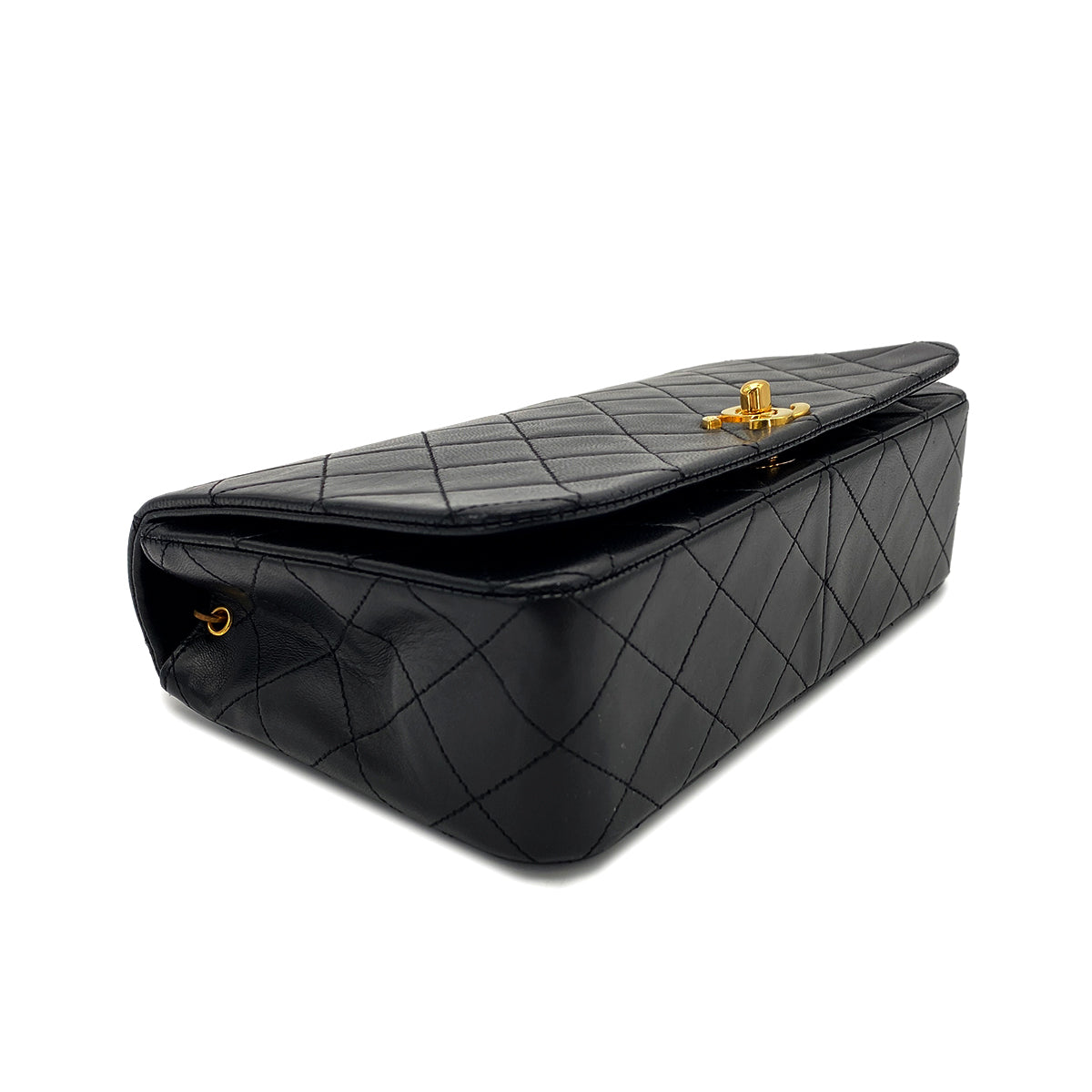 CHANEL VINTAGE FULL FLAP CHAIN SHOULDER BAG BLACK LAMB SKIN 90269118