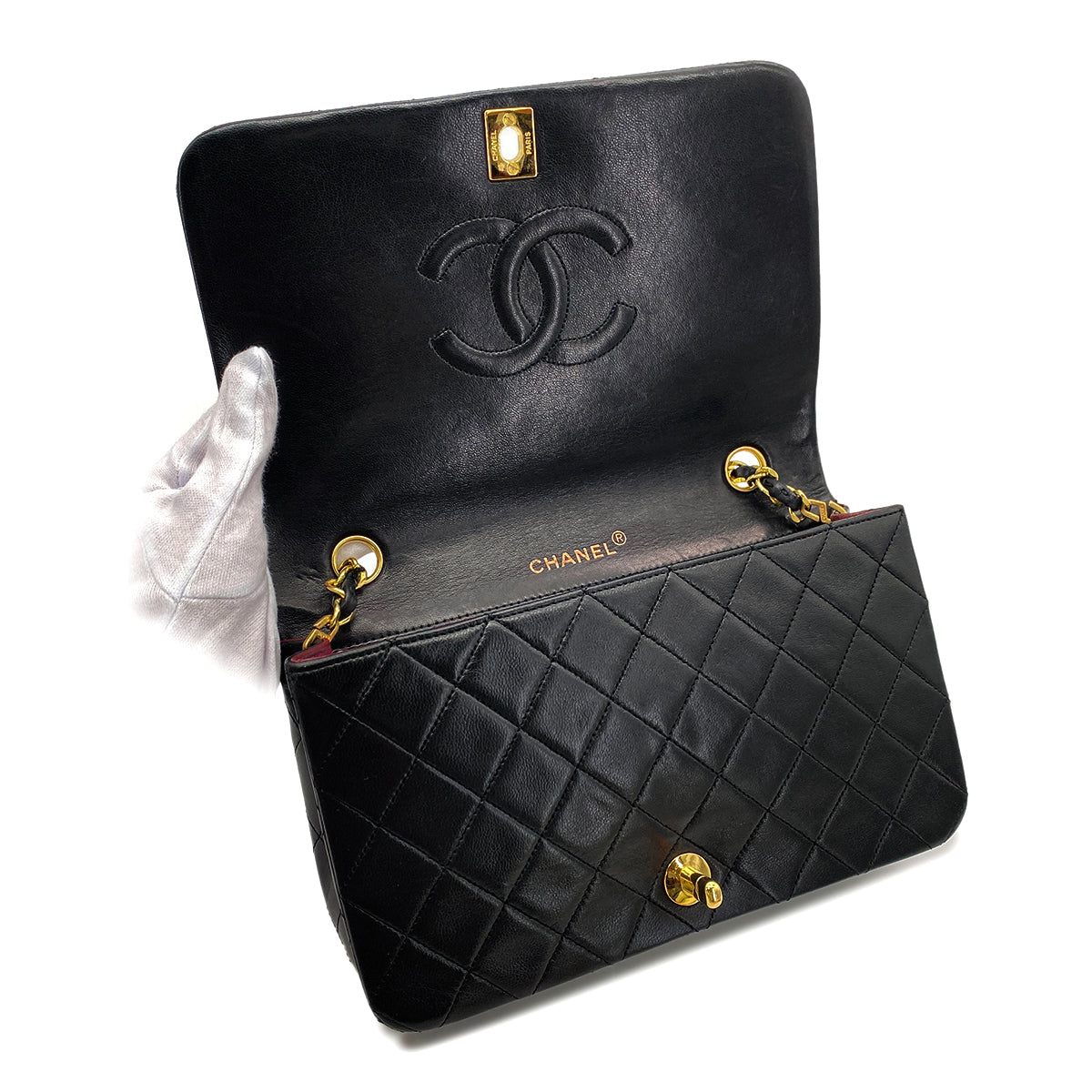 CHANEL VINTAGE FULL FLAP CHAIN SHOULDER BAG BLACK LAMB SKIN 90269118