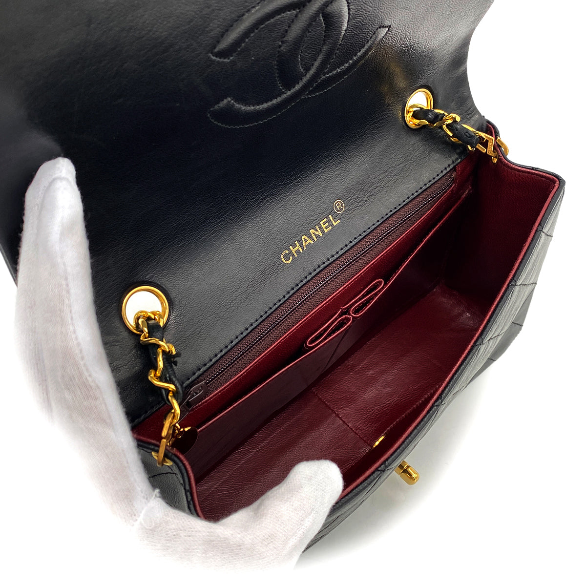 CHANEL VINTAGE FULL FLAP CHAIN SHOULDER BAG BLACK LAMB SKIN 90269118