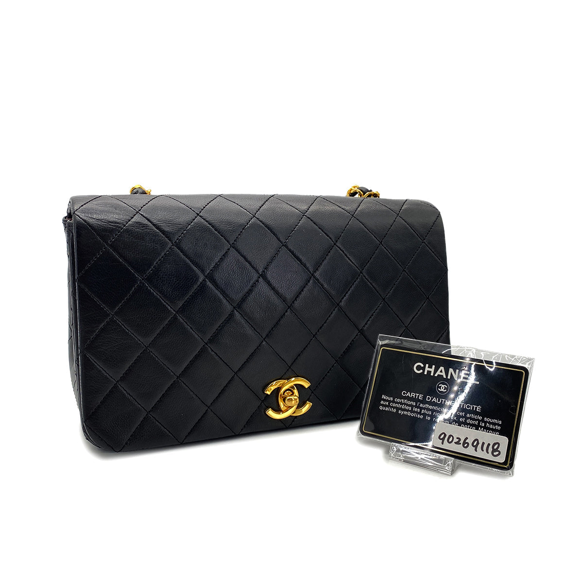 CHANEL VINTAGE FULL FLAP CHAIN SHOULDER BAG BLACK LAMB SKIN 90269118