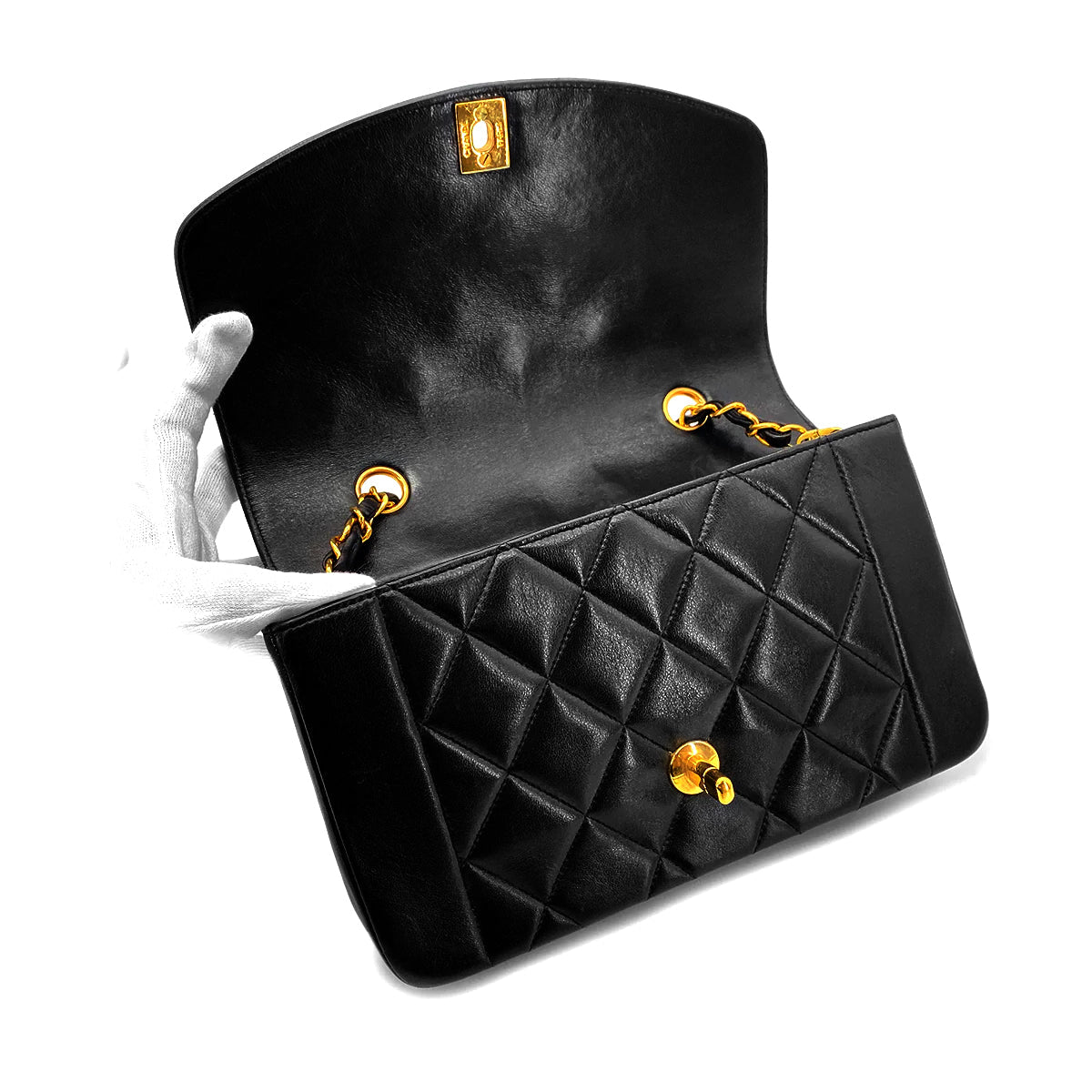 CHANEL VINTAGE DIANA SMALL CHAIN SHOULDER BAG BLACK LAMB SKIN 90269610