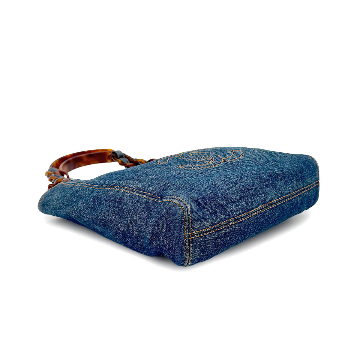 CHANEL VINTAGE DENIM BIG COCO TORTOISESHELL HANDLE CHAIN TOTE BAG 90269835