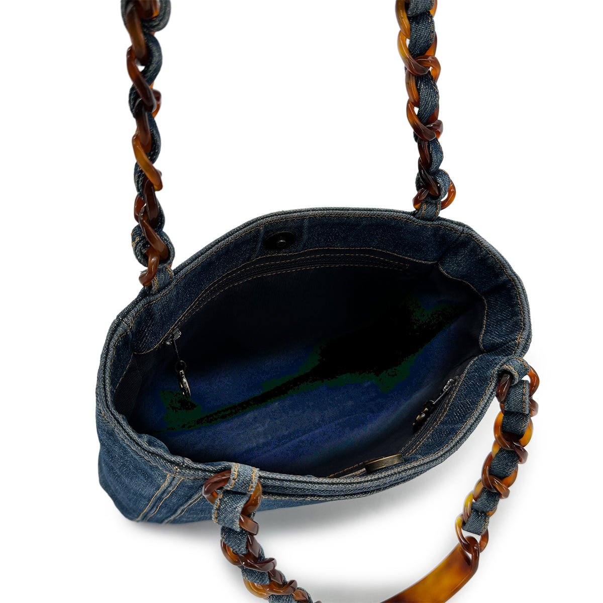 CHANEL VINTAGE DENIM BIG COCO TORTOISESHELL HANDLE CHAIN TOTE BAG 90269835