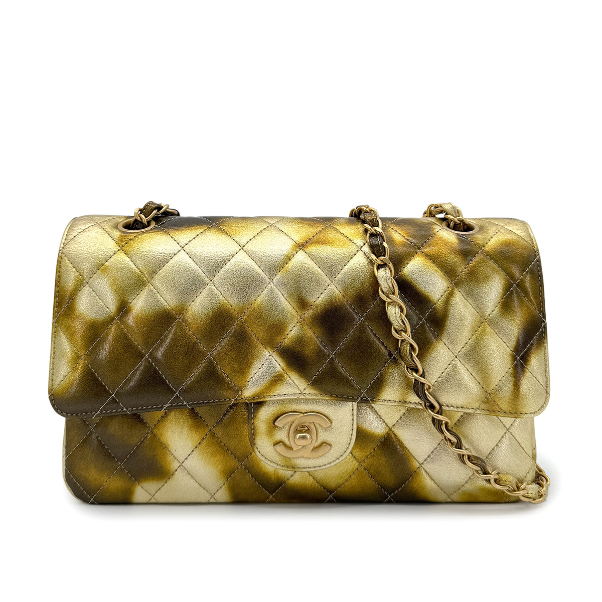 CHANEL CLASSIC DOUBLE FLAP MEDIUM CHAIN SHOULDER BAG METALLIC GOLD 90269841