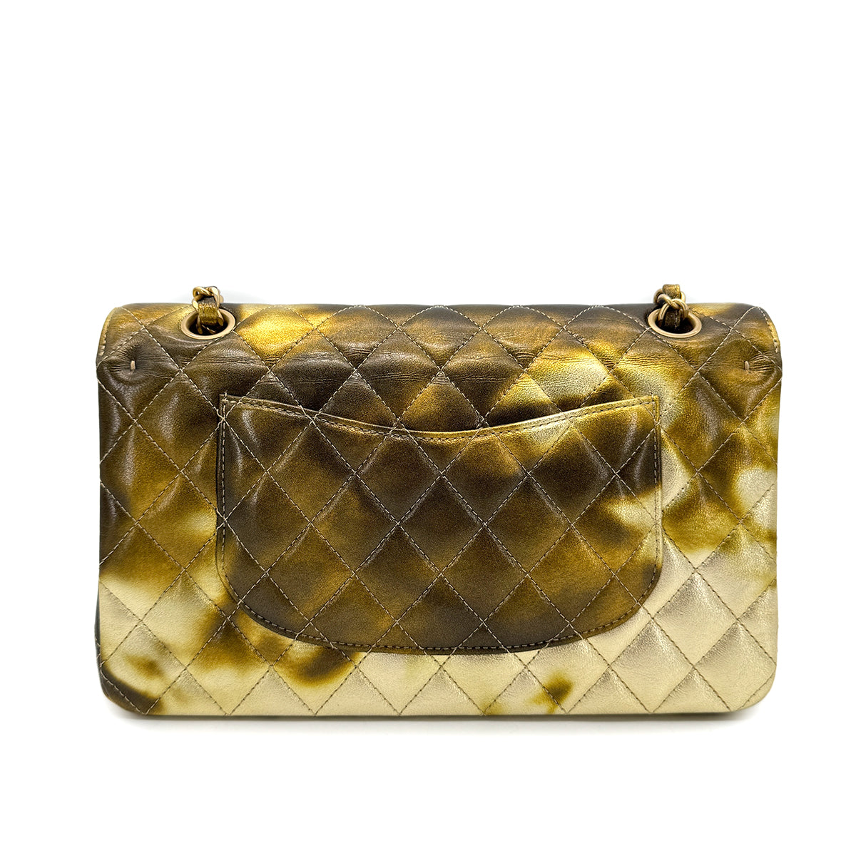 CHANEL CLASSIC DOUBLE FLAP MEDIUM CHAIN SHOULDER BAG METALLIC GOLD 90269841