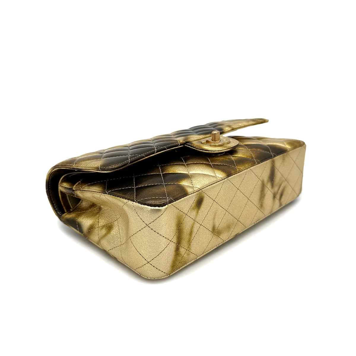 CHANEL CLASSIC DOUBLE FLAP MEDIUM CHAIN SHOULDER BAG METALLIC GOLD 90269841