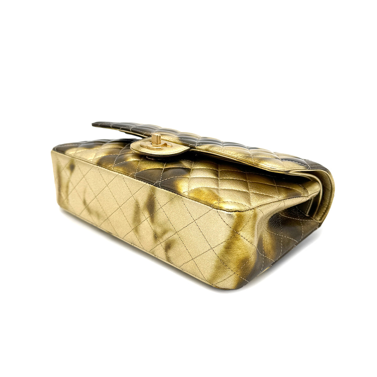 CHANEL CLASSIC DOUBLE FLAP MEDIUM CHAIN SHOULDER BAG METALLIC GOLD 90269841