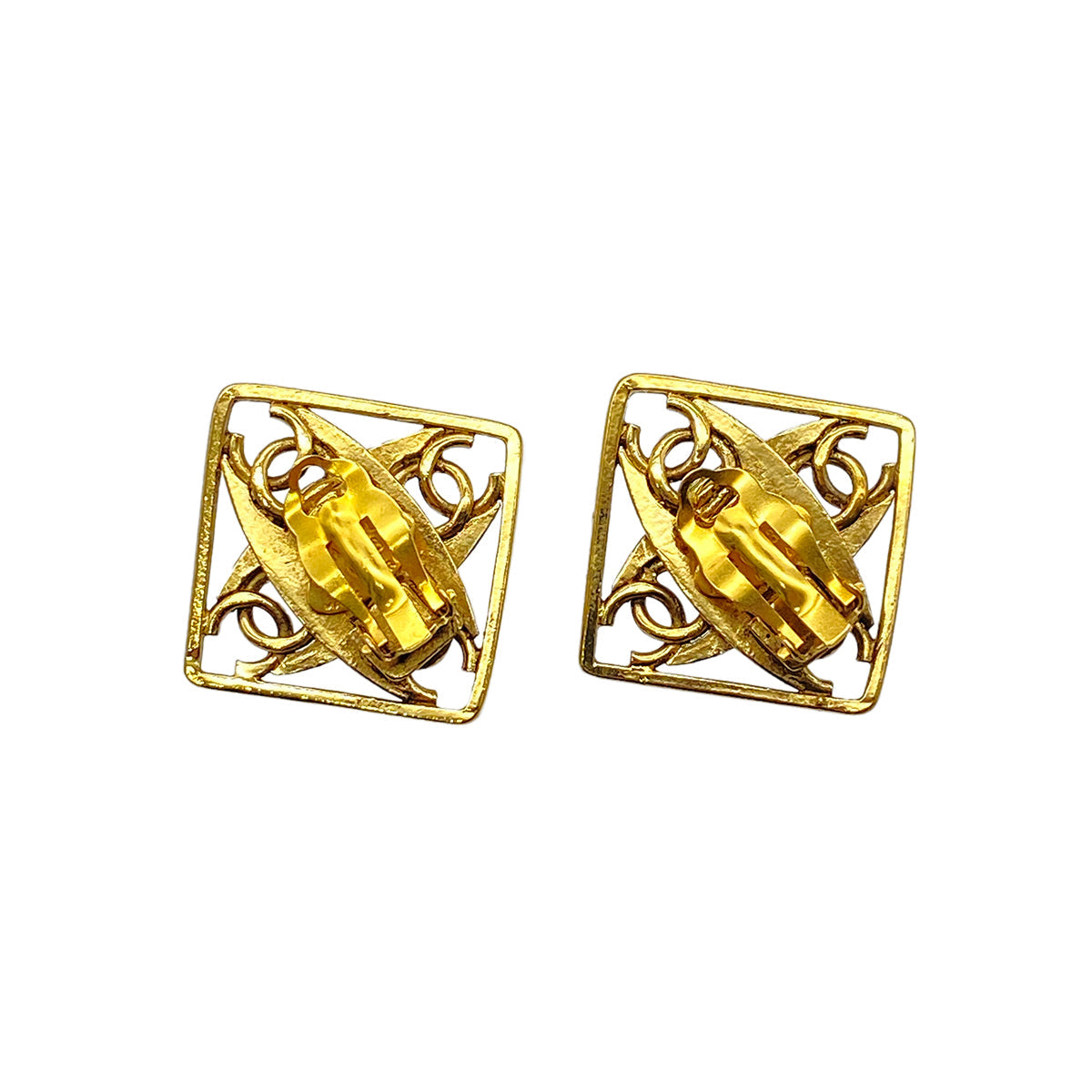 CHANEL VINTAGE EARRINGS COCO MARK SQUARE TIGER EYE ACCESSORY 23 90269914