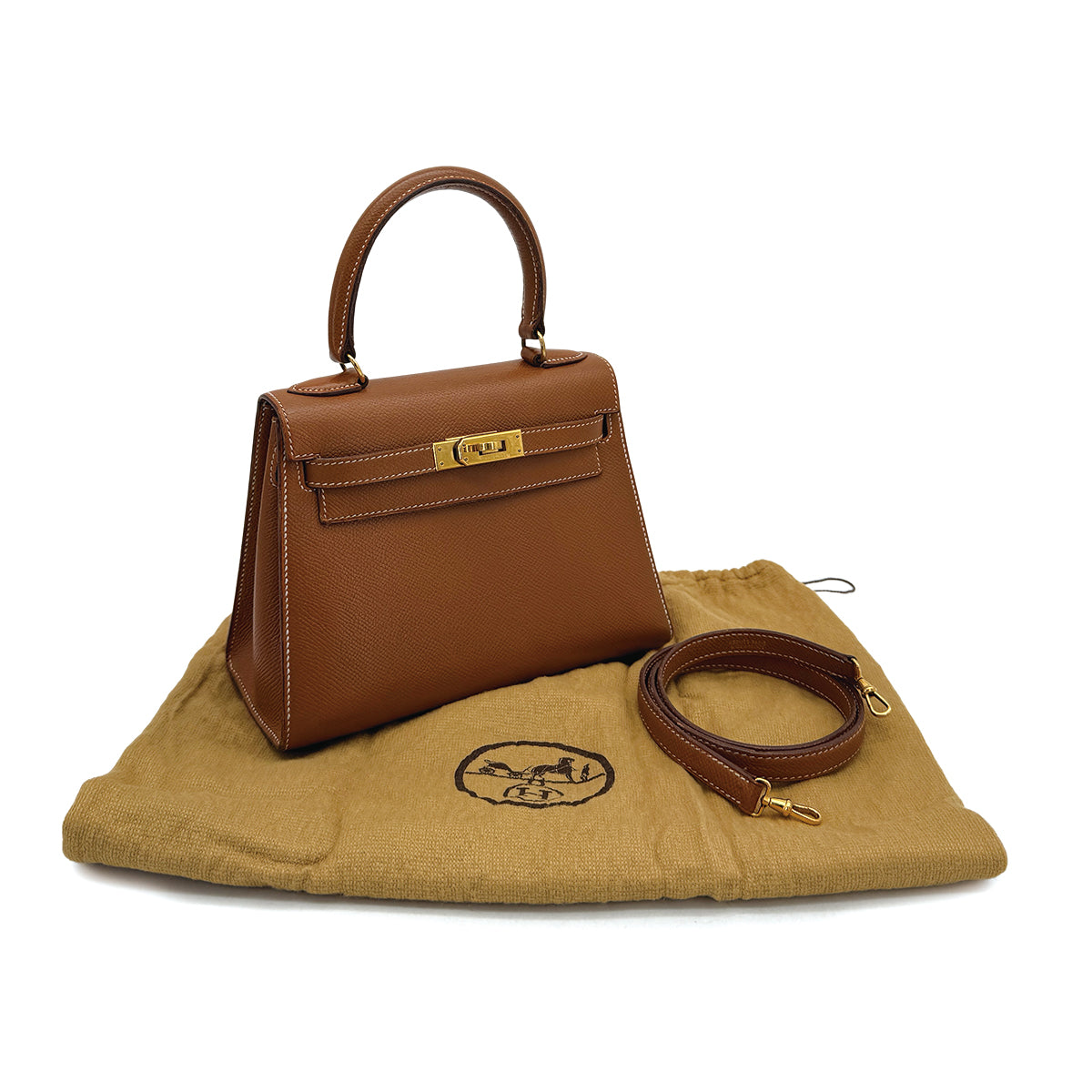 HERMES MINI KELLY 20 SELLIER GOLD COUCHEVEL SHOULDER BAG V GHW 90270798