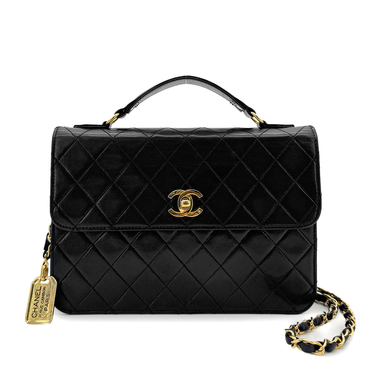 CHANEL VINTAGE MATELASSE 2WAY CHAIN SHOULDER BAG BLACK LAMB SKIN 90270799