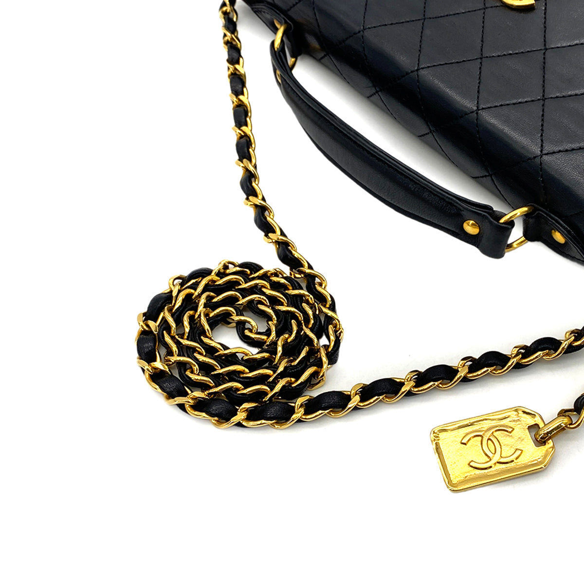 CHANEL VINTAGE MATELASSE 2WAY CHAIN SHOULDER BAG BLACK LAMB SKIN 90270799