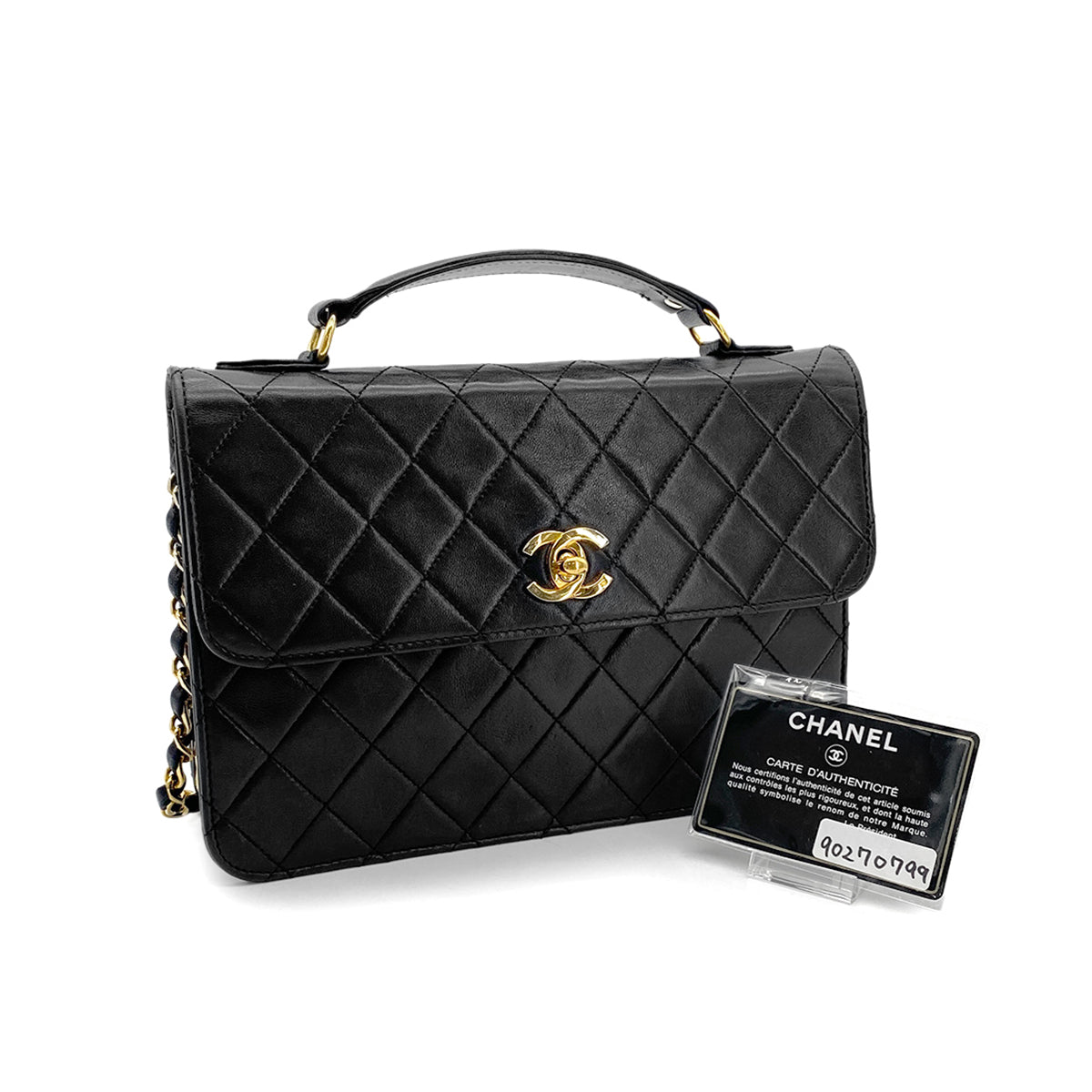 CHANEL VINTAGE MATELASSE 2WAY CHAIN SHOULDER BAG BLACK LAMB SKIN 90270799