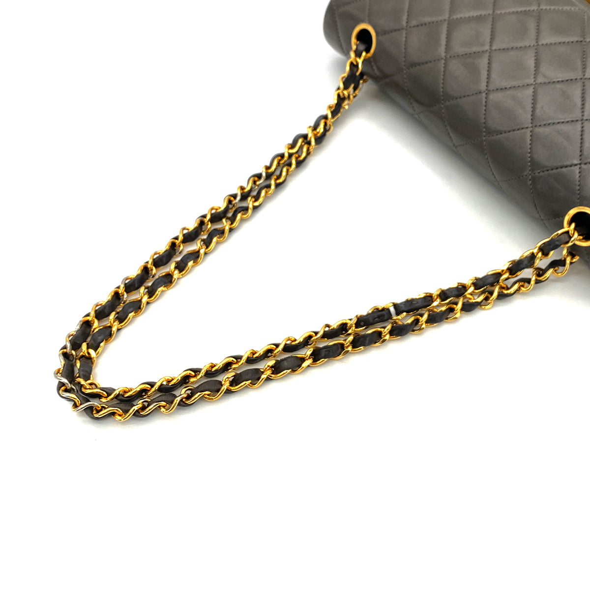 CHANEL VINTAGE CLASSIC FLAP MEDIUM CHAIN SHOULDER BAG GRAY LAMB SKIN 90270801 - PURPOSE