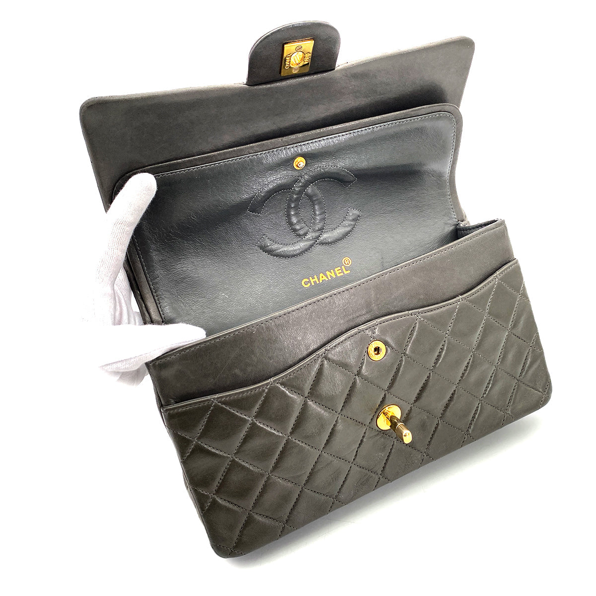 CHANEL VINTAGE CLASSIC FLAP MEDIUM CHAIN SHOULDER BAG GRAY LAMB SKIN 90270801 - PURPOSE