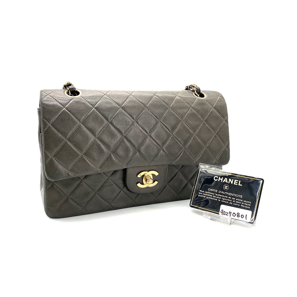 CHANEL VINTAGE CLASSIC FLAP MEDIUM CHAIN SHOULDER BAG GRAY LAMB SKIN 90270801 - PURPOSE