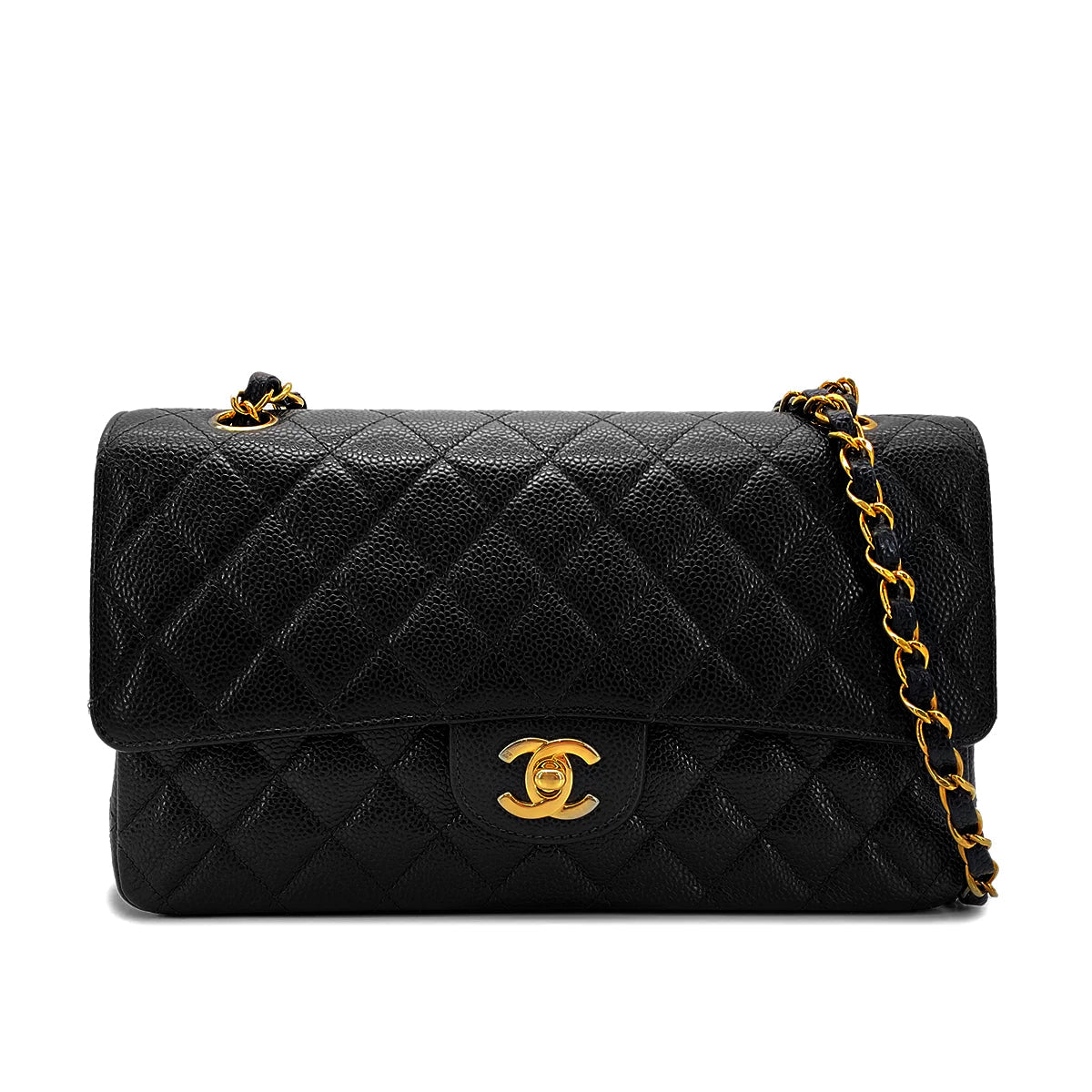 CHANEL VINTAGE CLASSIC FLAP MEDIUM CHAIN SHOULDER BAG BLACK CAVIAR SKIN 90270850