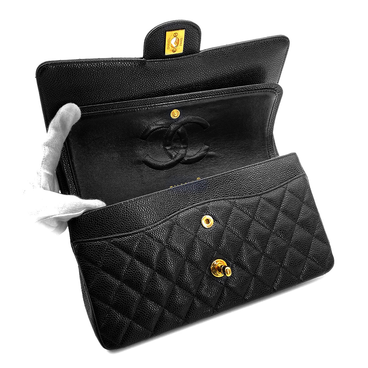 CHANEL VINTAGE CLASSIC FLAP MEDIUM CHAIN SHOULDER BAG BLACK CAVIAR SKIN 90270850