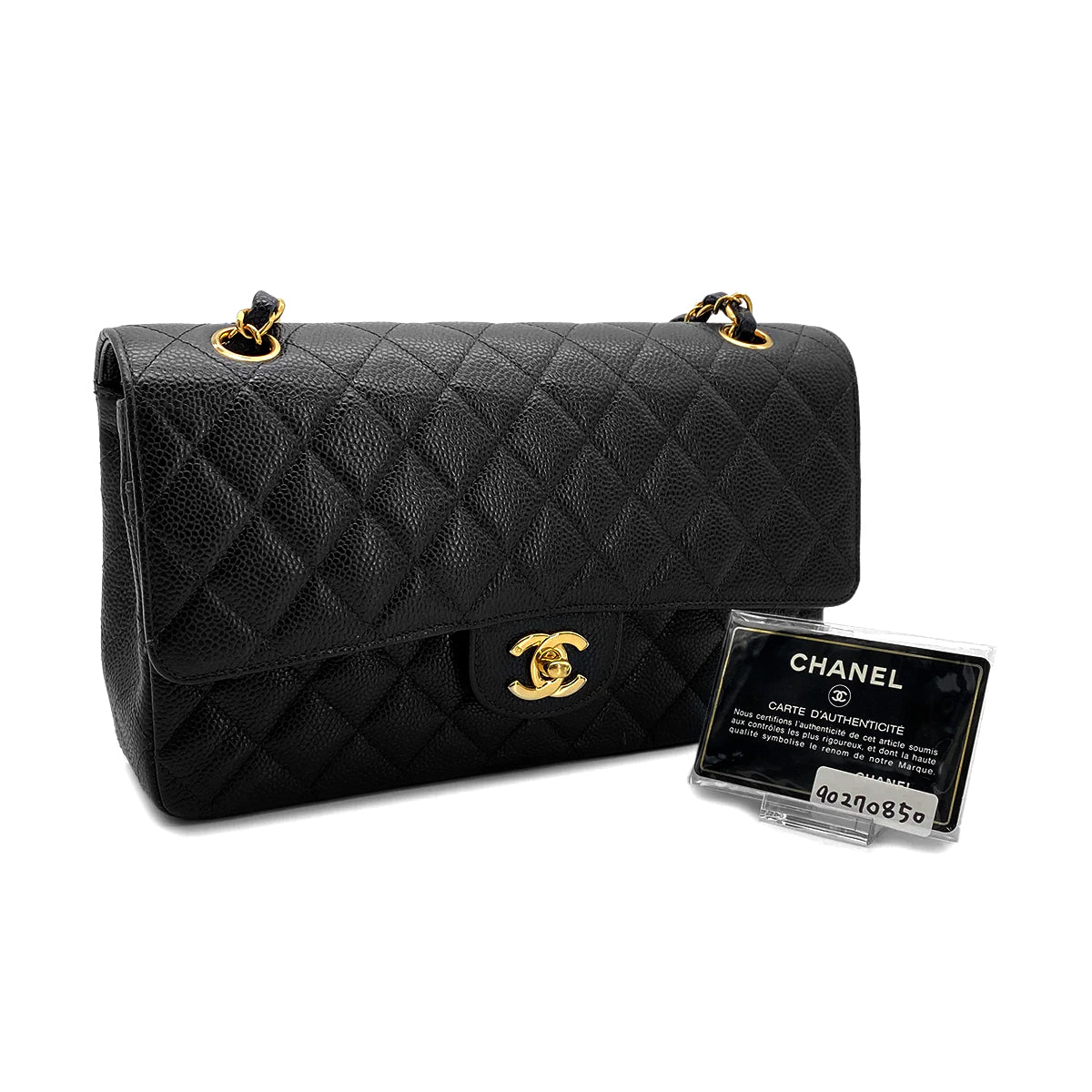 CHANEL VINTAGE CLASSIC FLAP MEDIUM CHAIN SHOULDER BAG BLACK CAVIAR SKIN 90270850