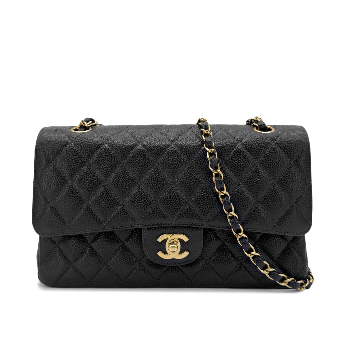 CHANEL VINTAGE CLASSIC FLAP MEDIUM CHAIN SHOULDER BAG BLACK CAVIAR SKIN 90270851
