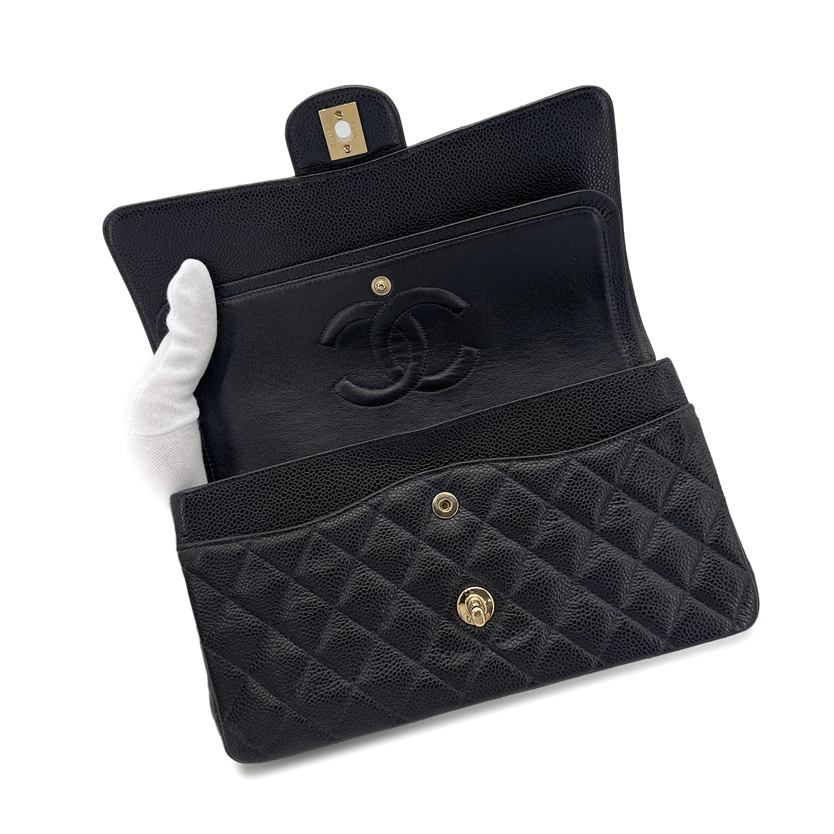 CHANEL VINTAGE CLASSIC FLAP MEDIUM CHAIN SHOULDER BAG BLACK CAVIAR SKIN 90270851