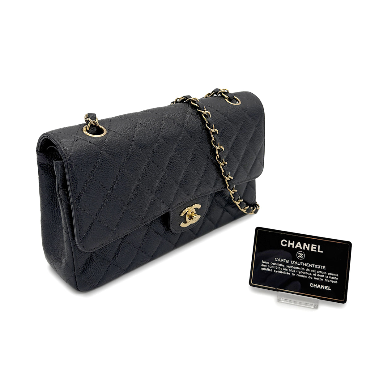 CHANEL VINTAGE CLASSIC FLAP MEDIUM CHAIN SHOULDER BAG BLACK CAVIAR SKIN 90270851