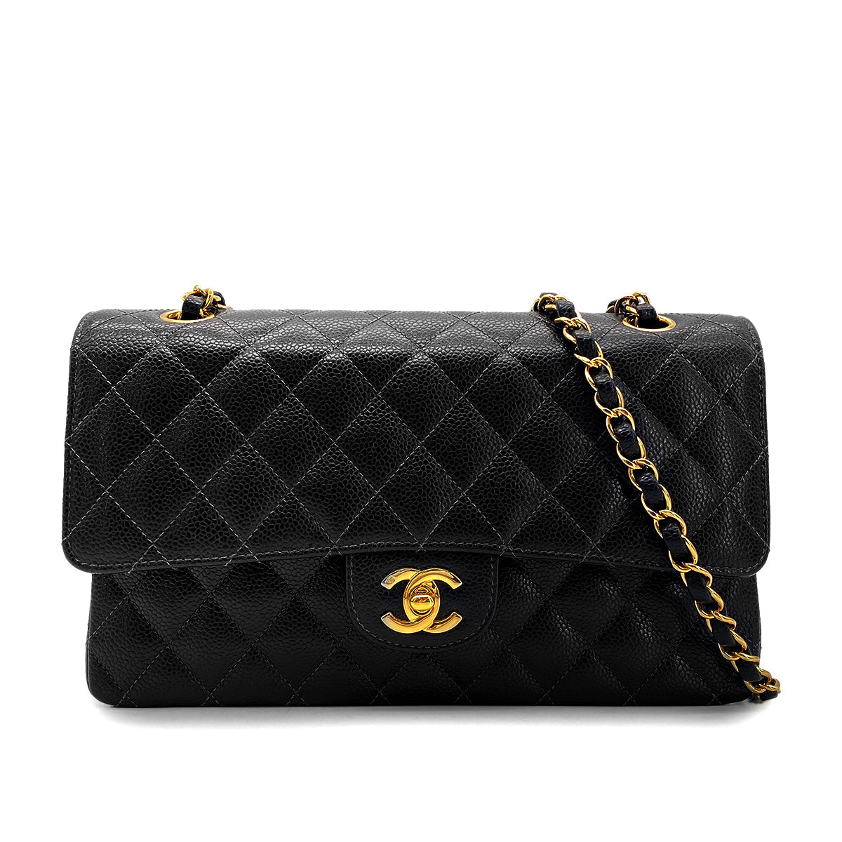 CHANEL VINTAGE CLASSIC FLAP MEDIUM CHAIN SHOULDER BAG BLACK CAVIAR SKIN 90270866