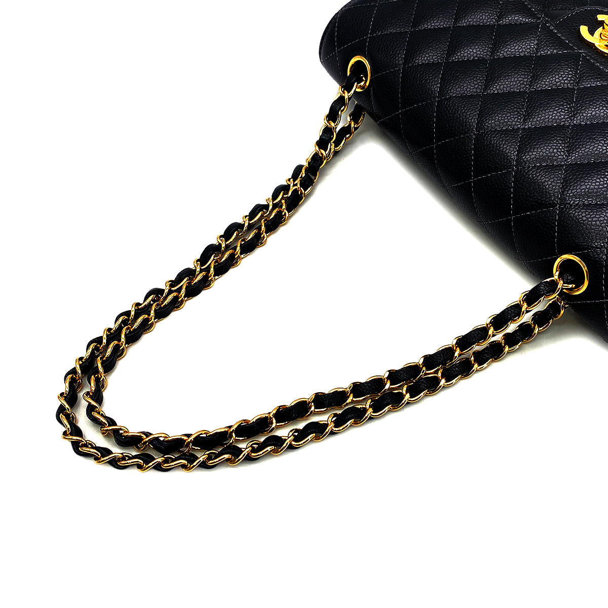 CHANEL VINTAGE CLASSIC FLAP MEDIUM CHAIN SHOULDER BAG BLACK CAVIAR SKIN 90270866