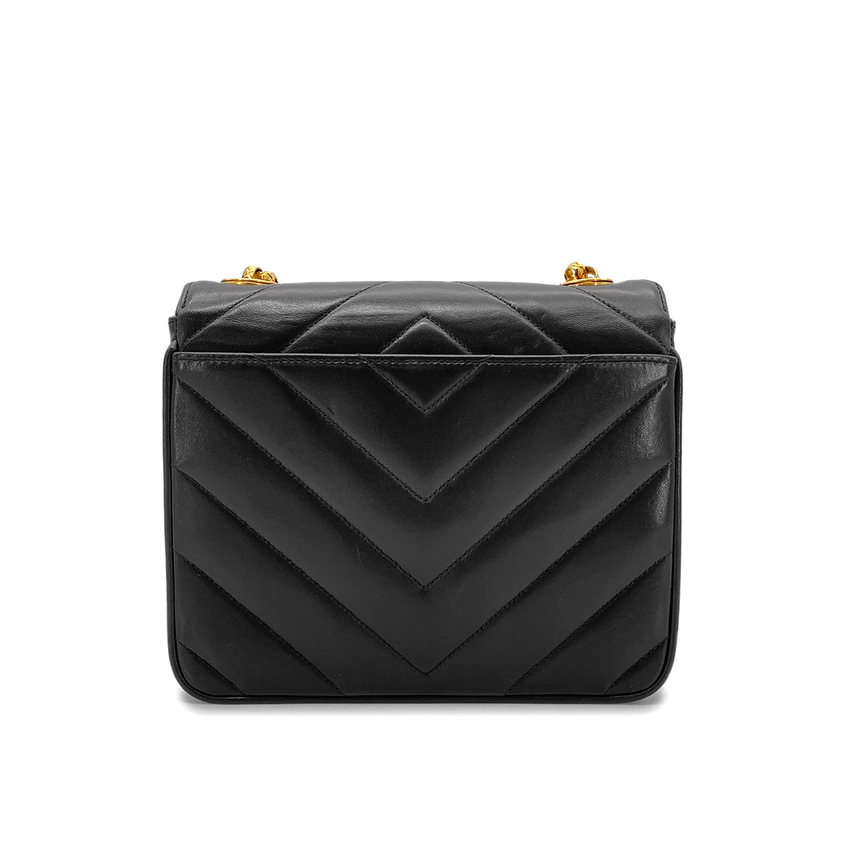 CHANEL VINTAGE CHEVRON BIJOU CHAIN SHOULDER BAG BLACK LAMB SKIN 90271718