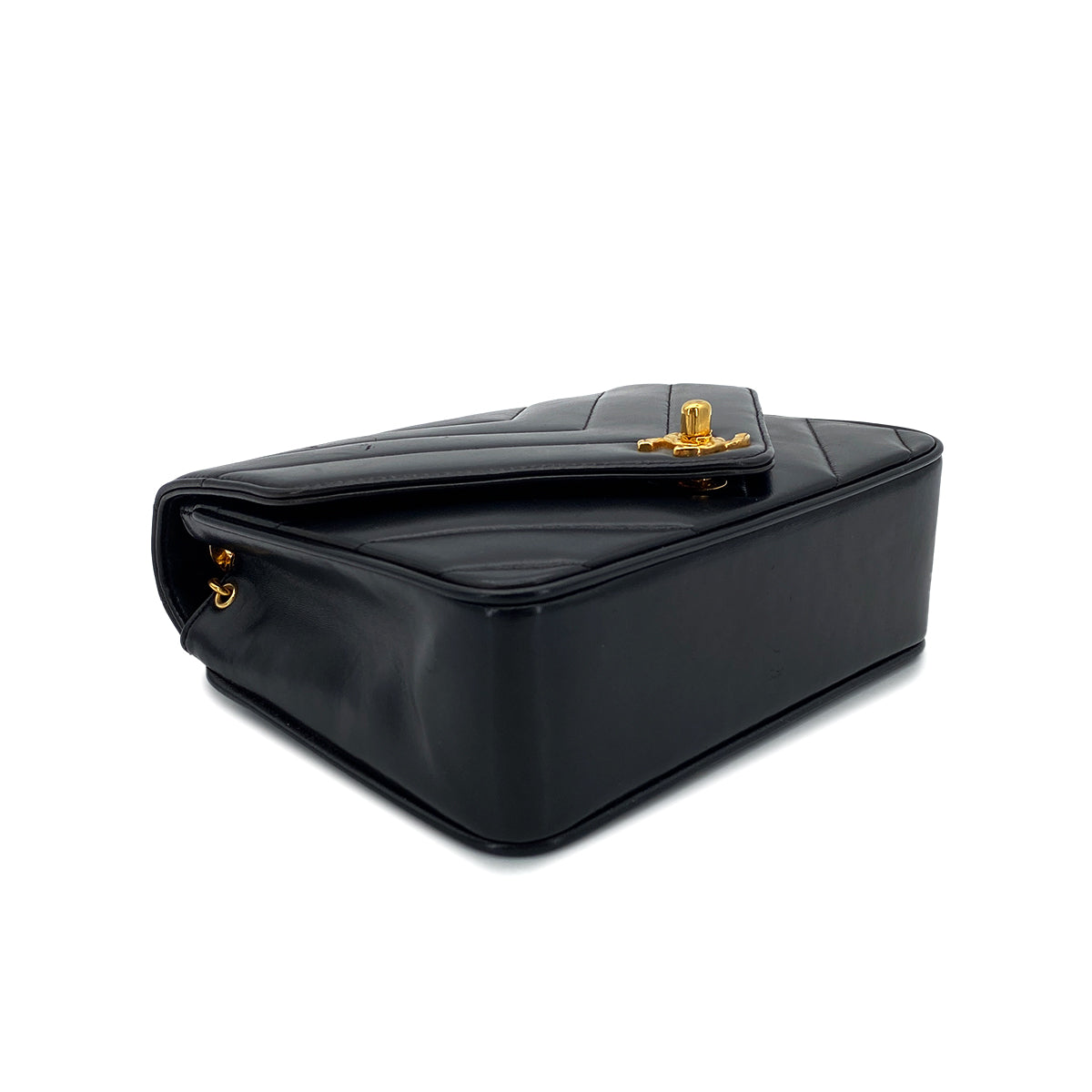 CHANEL VINTAGE CHEVRON BIJOU CHAIN SHOULDER BAG BLACK LAMB SKIN 90271718