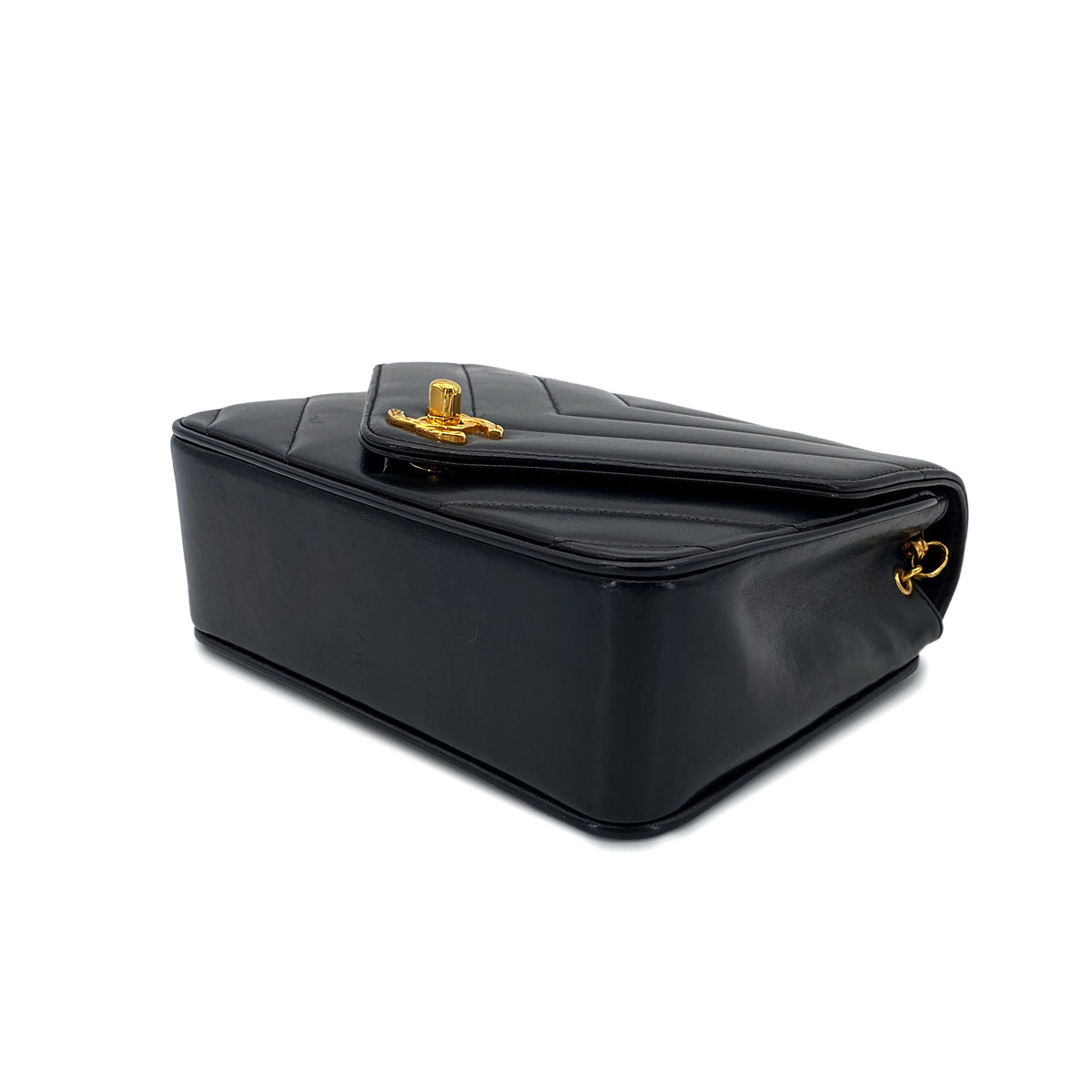 CHANEL VINTAGE CHEVRON BIJOU CHAIN SHOULDER BAG BLACK LAMB SKIN 90271718