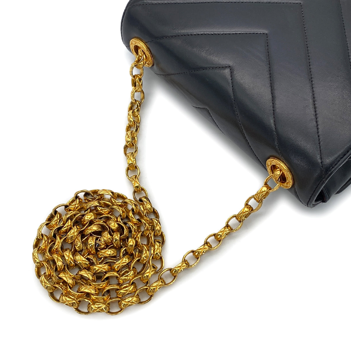 CHANEL VINTAGE CHEVRON BIJOU CHAIN SHOULDER BAG BLACK LAMB SKIN 90271718