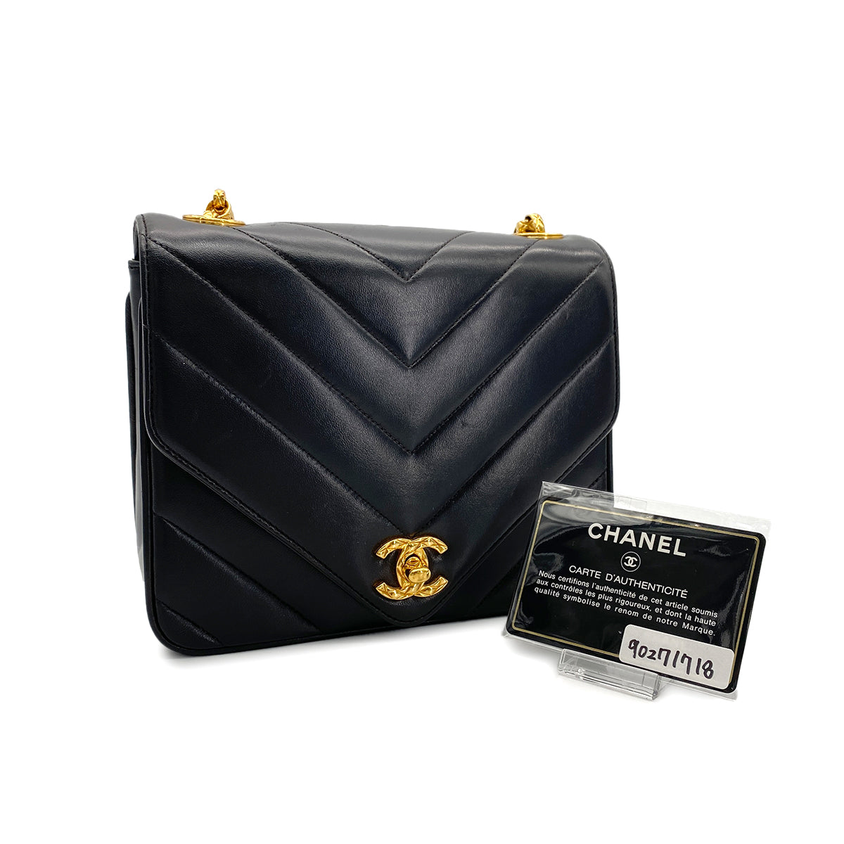 CHANEL VINTAGE CHEVRON BIJOU CHAIN SHOULDER BAG BLACK LAMB SKIN 90271718