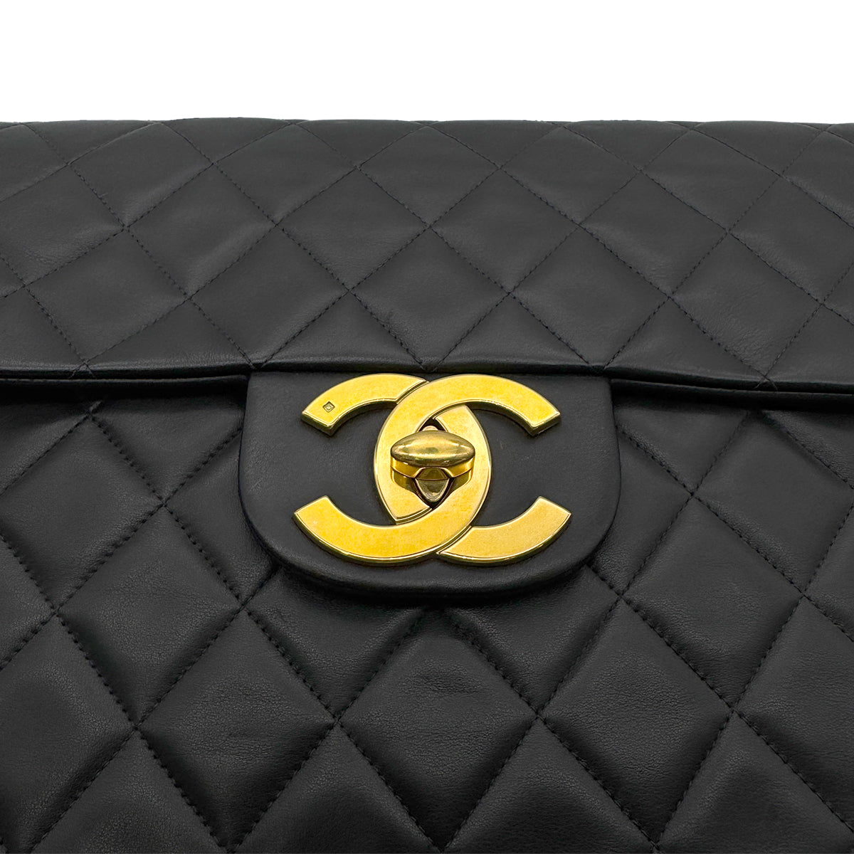 CHANEL VINTAGE MAXI MATELASSE 34 CHAIN SHOULDER BAG BLACK LAMB SKIN 90271908