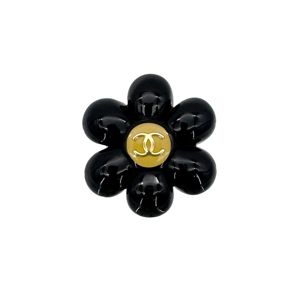 CHANEL VINTAGE COCOMARK BROOCH CAMELLIA BLACK ACCESSORY 96P 90271917