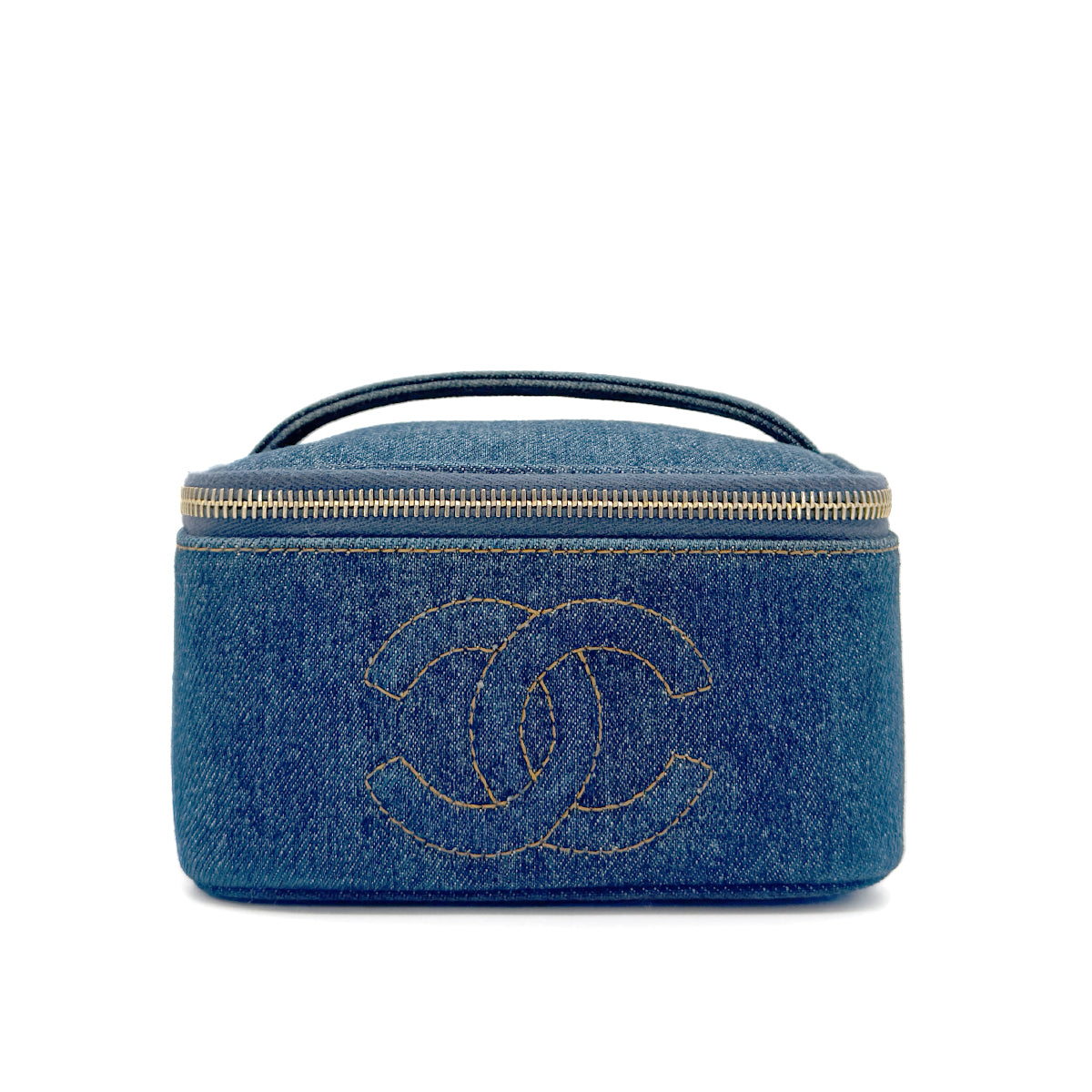 CHANEL VINTAGE VANITY HAND BAG BLUE DENIM 90271973