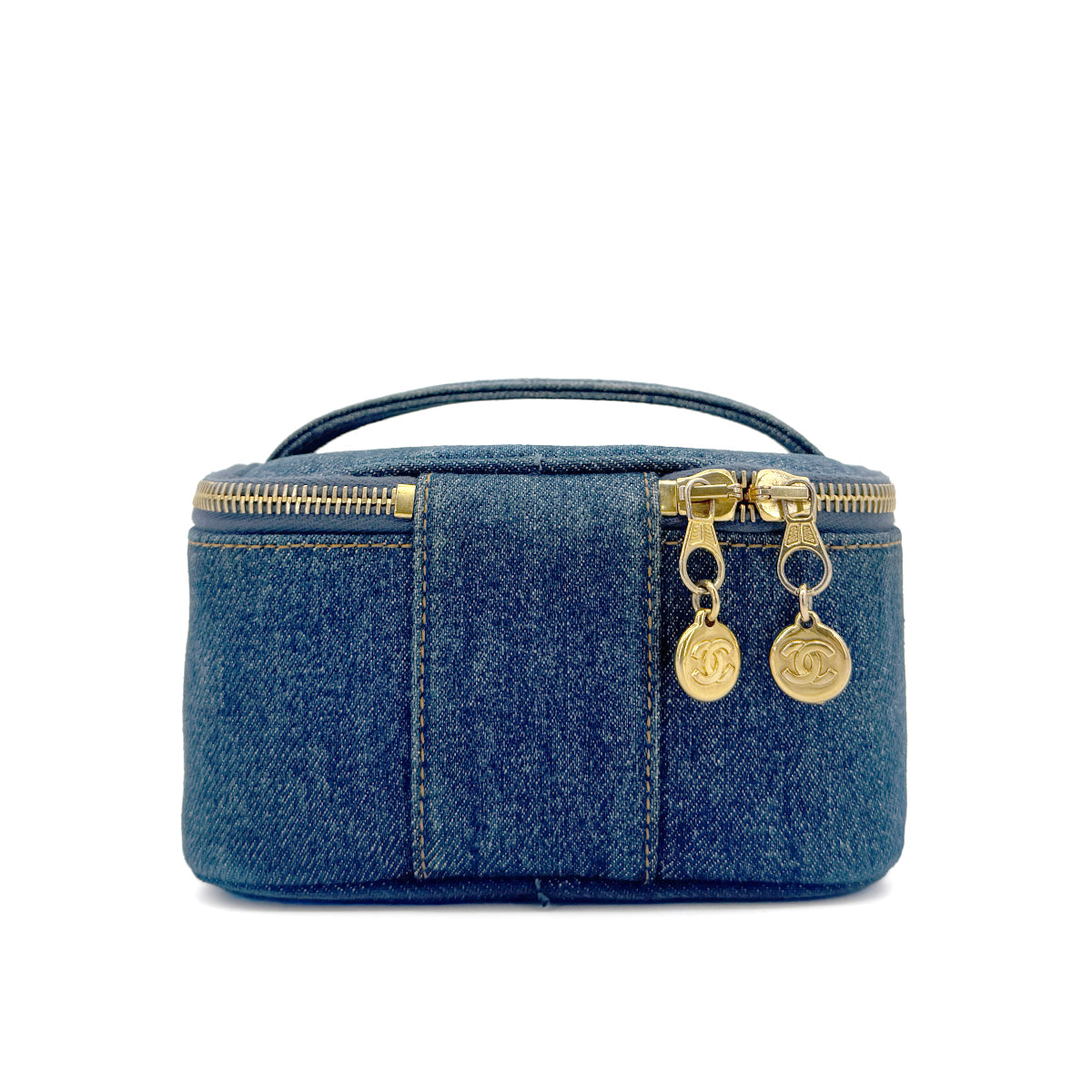CHANEL VINTAGE VANITY HAND BAG BLUE DENIM 90271973