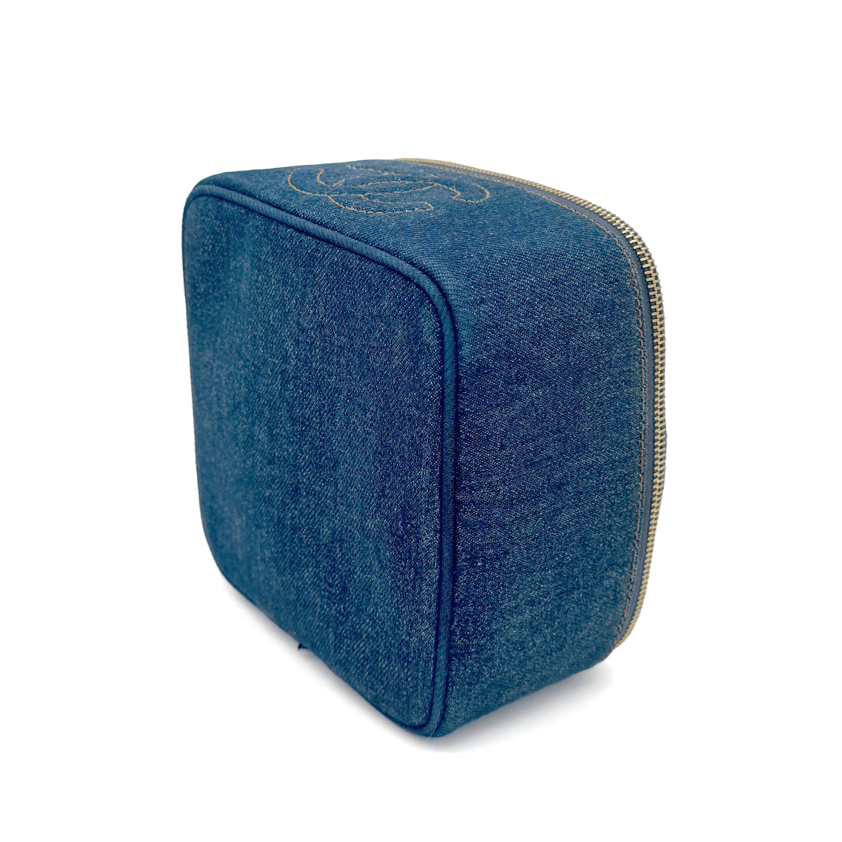 CHANEL VINTAGE VANITY HAND BAG BLUE DENIM 90271973