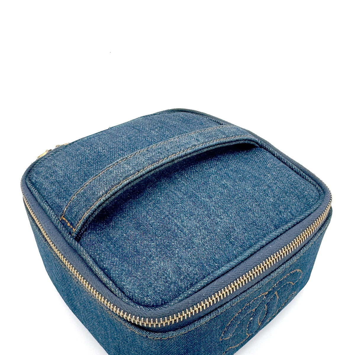 CHANEL VINTAGE VANITY HAND BAG BLUE DENIM 90271973