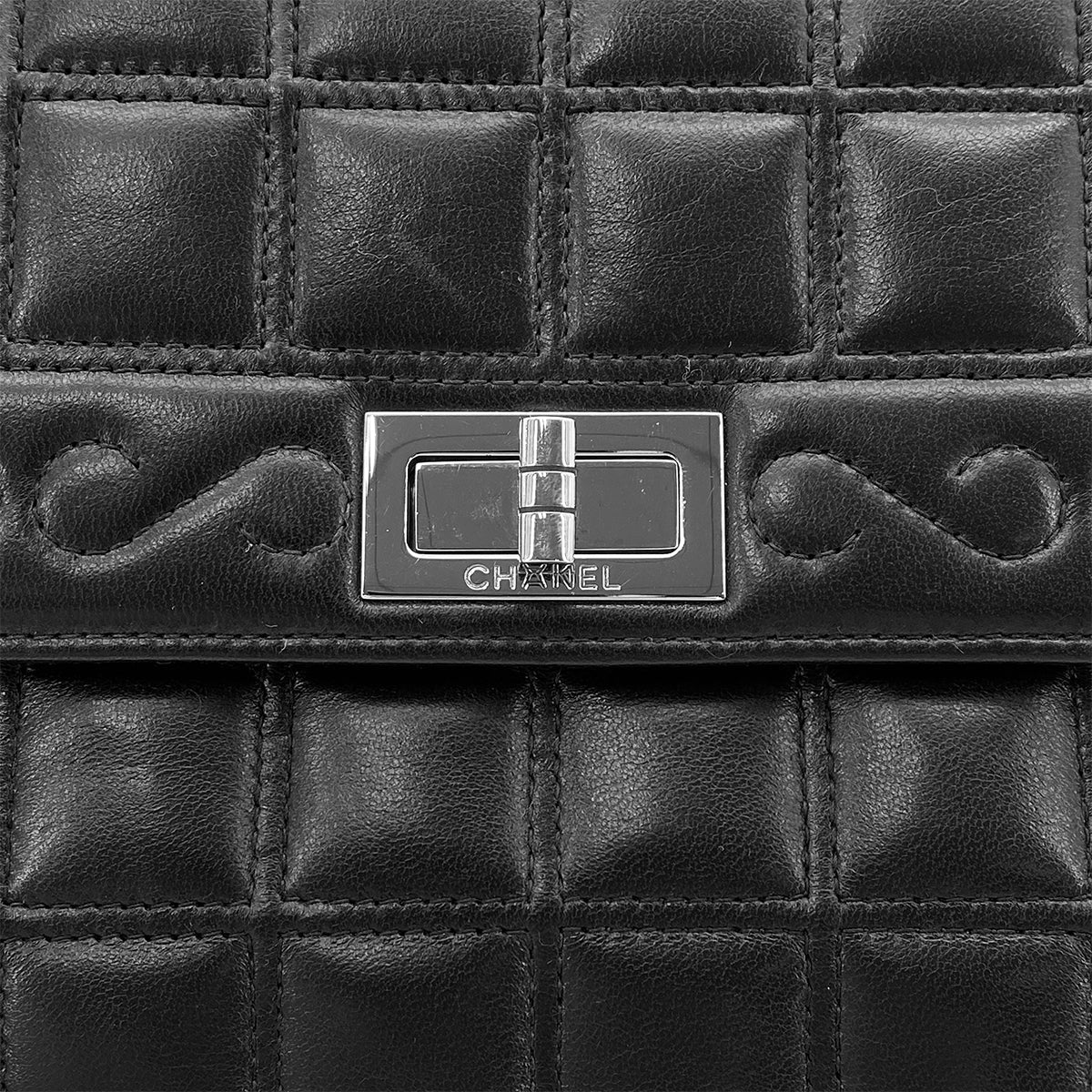 CHANEL VINTAGE 2.55 CHOCOLATE BAR RHINESTONE CHAIN SHOULDER BAG BLACK LAMB SKIN 90272503 - PURPOSE