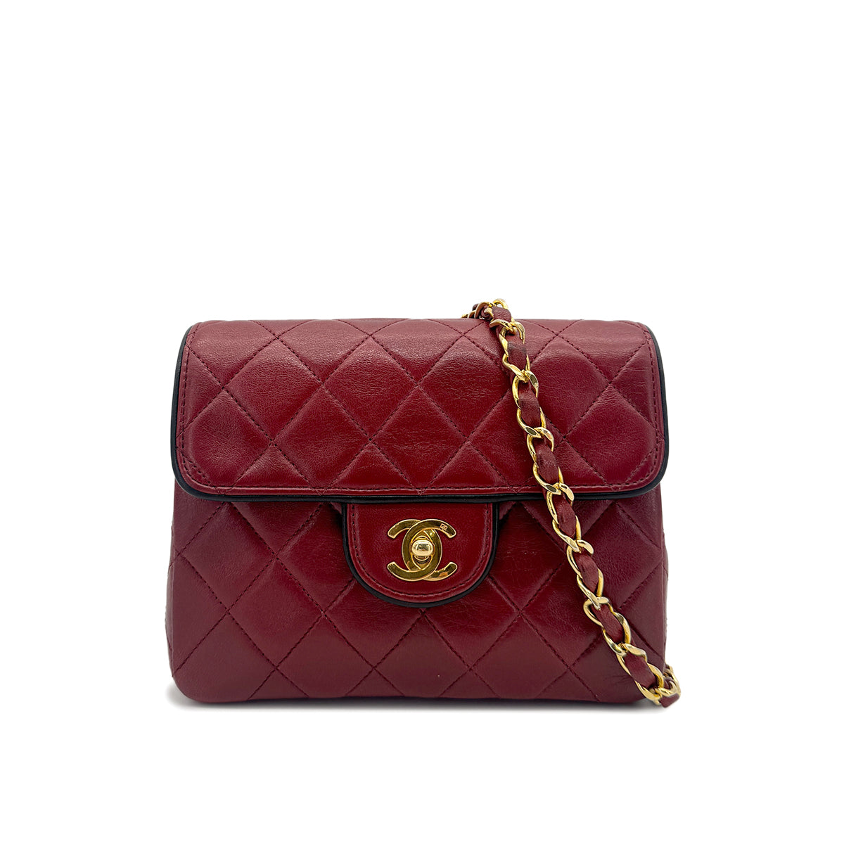 CHANEL VINTAGE MINI SQUARE 17 CHAIN SHOULDER BAG RED LAMB SKIN 90272550