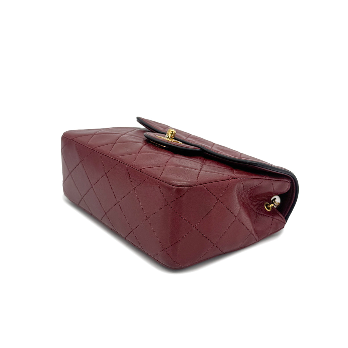 CHANEL VINTAGE MINI SQUARE 17 CHAIN SHOULDER BAG RED LAMB SKIN 90272550