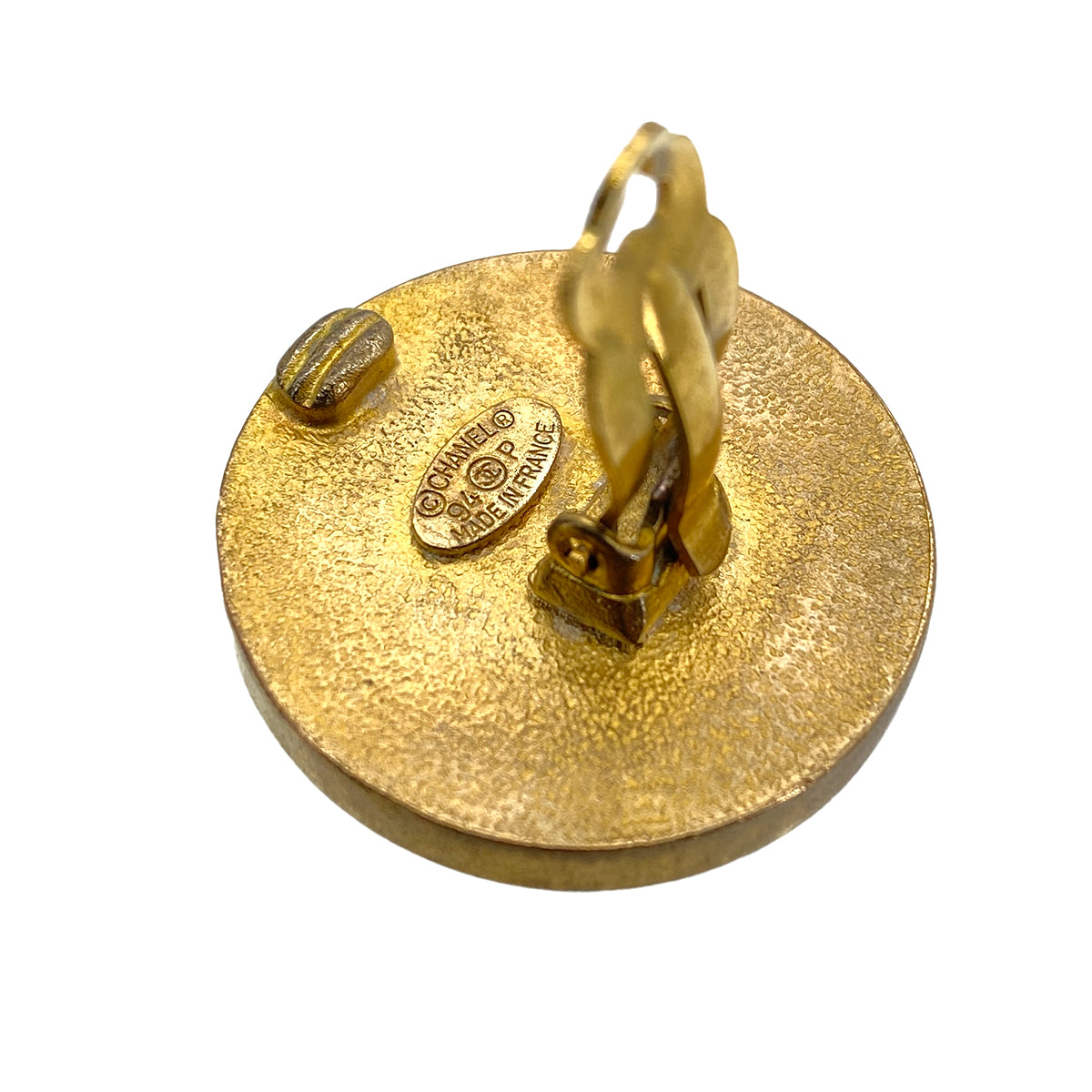 CHANEL VINTAGE EARRINGS COCOMARK ROUND GOLD ACCESSORY 94P 90272586