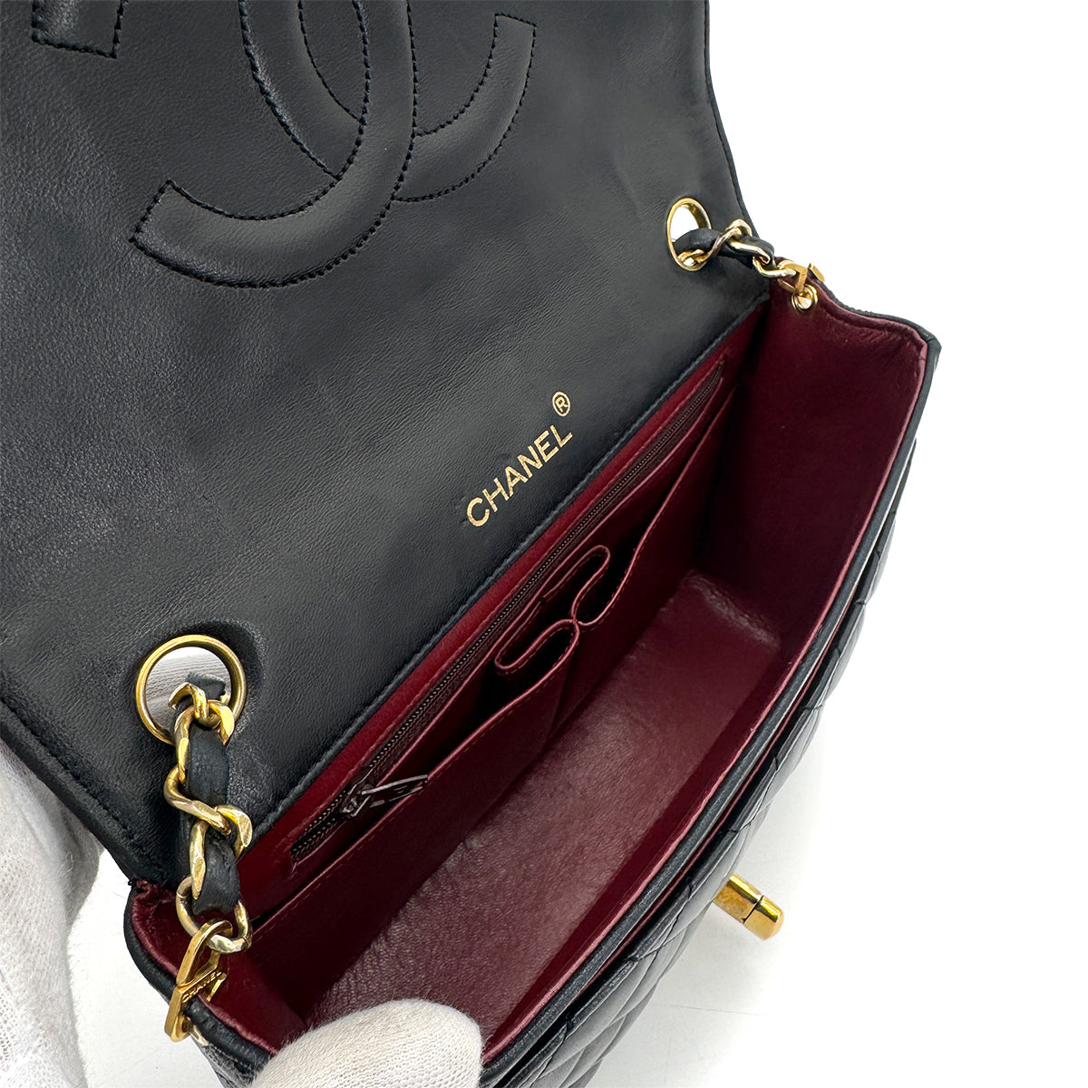 CHANEL VINTAGE MATELASSE BIG COCO CHAIN SHOULDER BAG BLACK LAMB SKIN 90272800