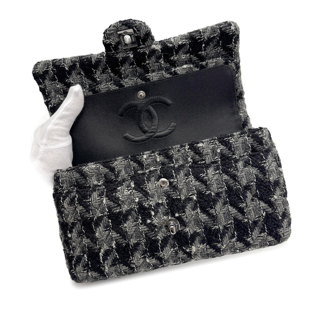 CHANEL MATELASSE CHAIN SHOULDER BAG BLACK TWEED 90272809