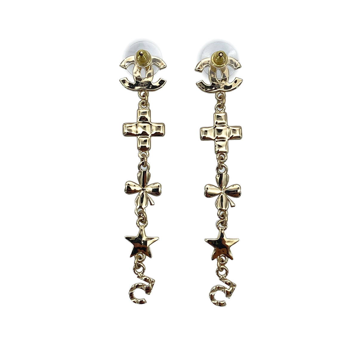 CHANEL EARRINGS COCOMARK STAR CLOVER NO.5 COLOR STONE RHINESTONE SWING ACCESSORY B23C 90272871