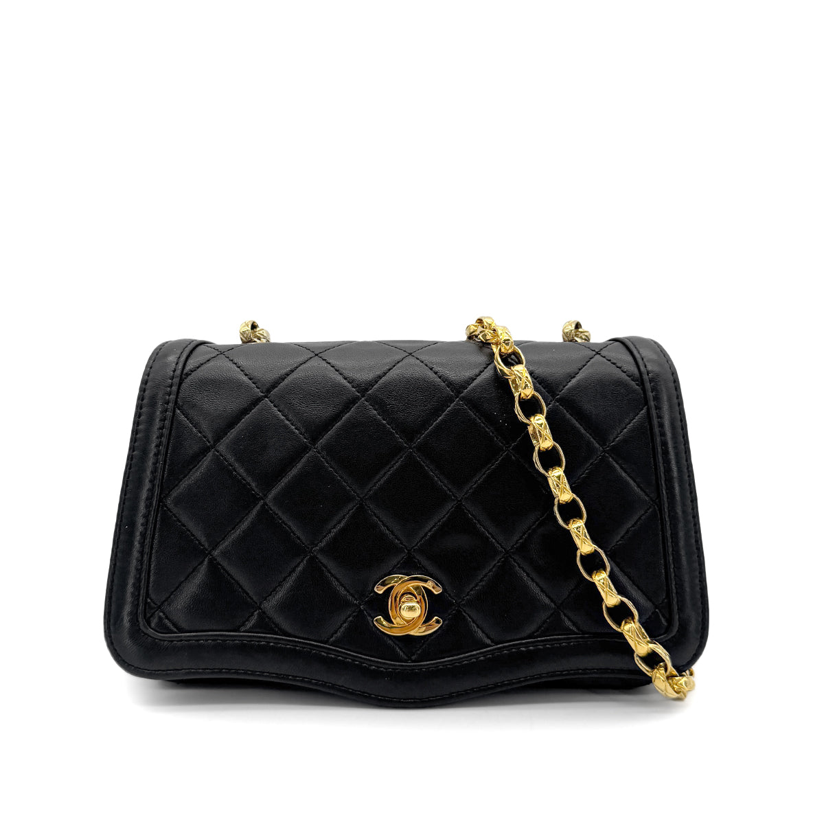 CHANEL VINTAGE MATELASSE BIJOU CHAIN SHOULDER BAG BLACK LAMB SKIN 90272876